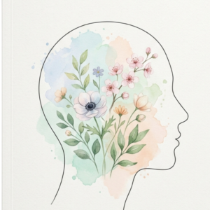 Perfiles humanos con flores - Salud mental y crecimiento personal